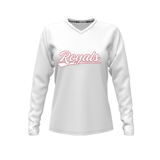 [FTLVCFWH-FYXS-LOGO1] Decker Comfort T-Shirt (Female Youth XS, White, V Neck, Logo 1, Long Sleeve)