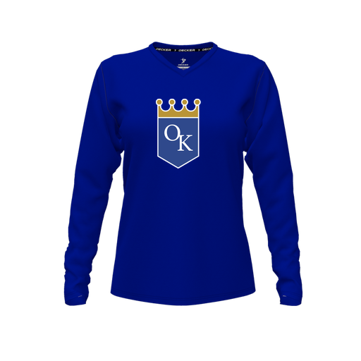 [FTLVPTRY-FYXS-LOGO3] Decker Performance T-Shirt (Female Youth XS, Royal, V Neck, Logo 3, Long Sleeve)